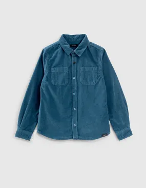 Chemise bleu foncé velours milleraies garçon