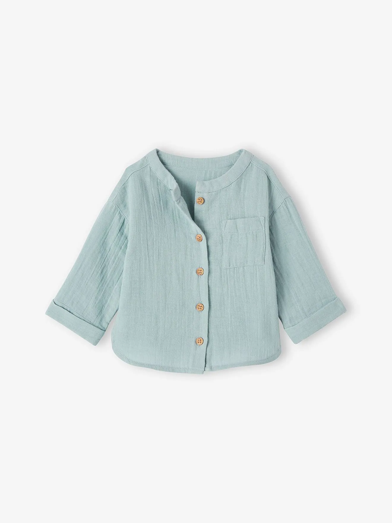 Chemise col mao bébé en gaze de coton personnalisable bleu grisé - Vertbaudet