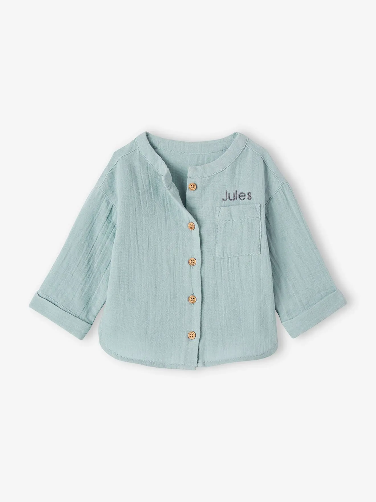 Chemise col mao bébé en gaze de coton personnalisable bleu grisé - Vertbaudet