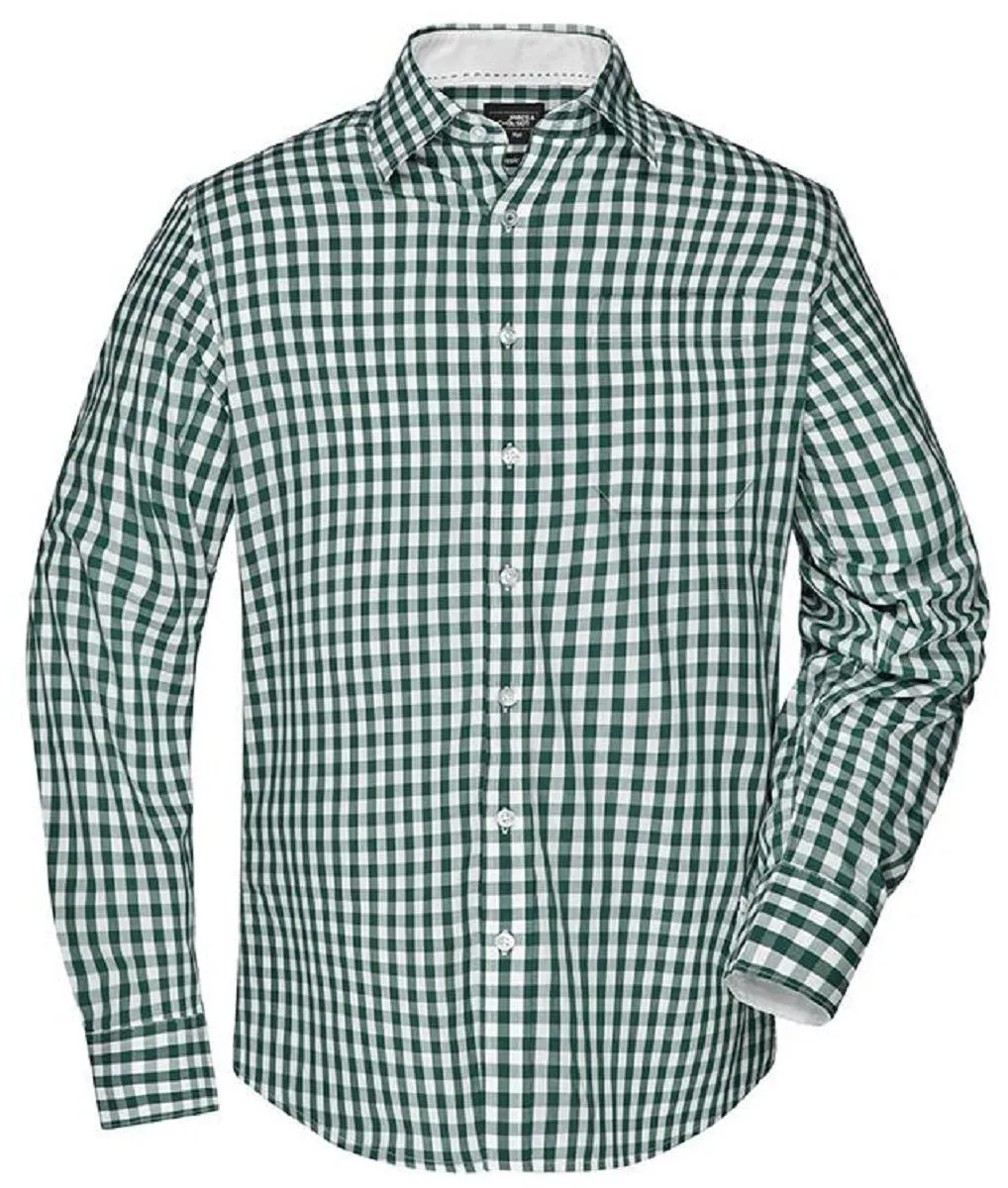 chemise manches longues carreaux vichy HOMME JN617 - vert foncé 