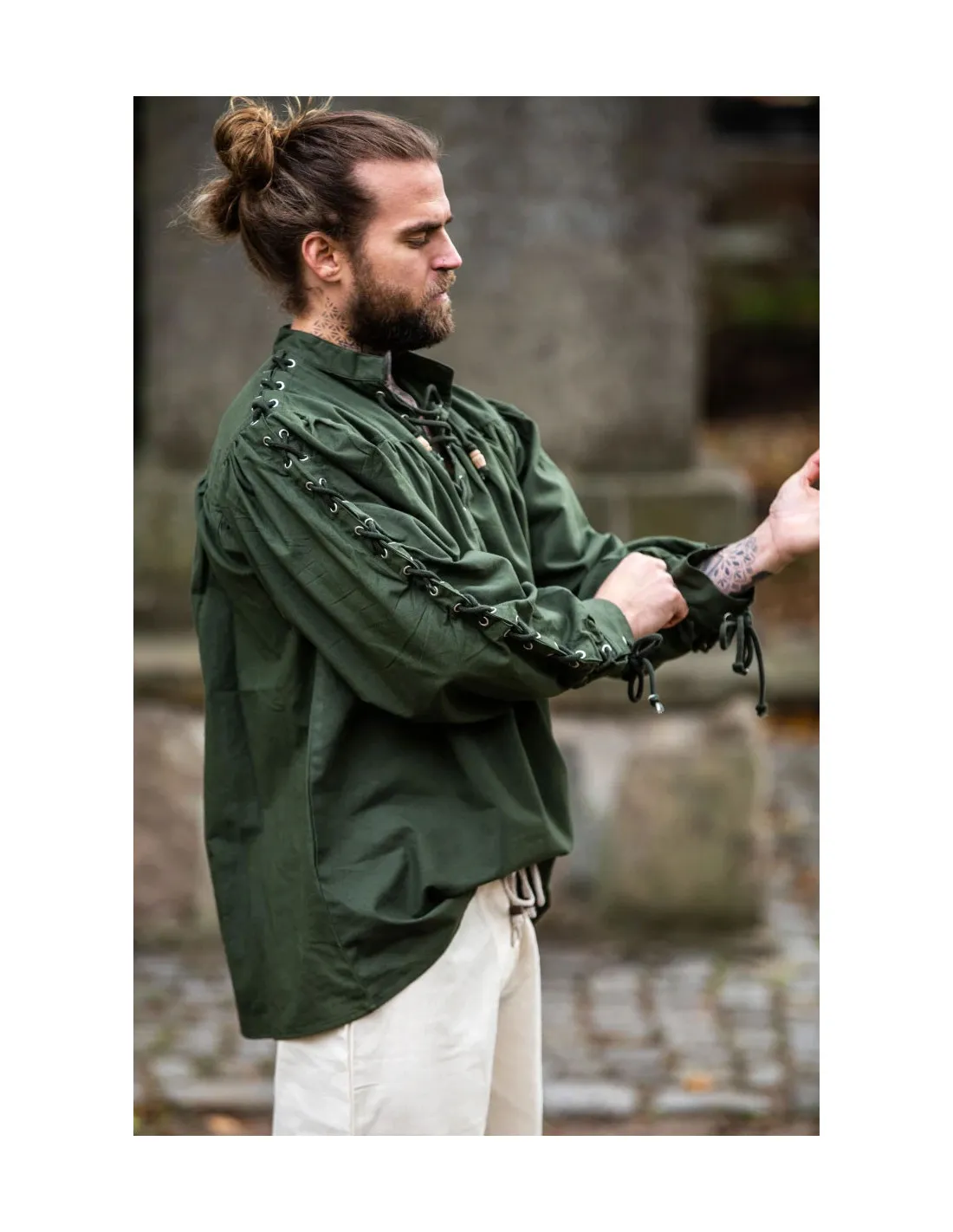 Chemise médiévale Adrian à lacets, vert ⚔️ Boutique Épées