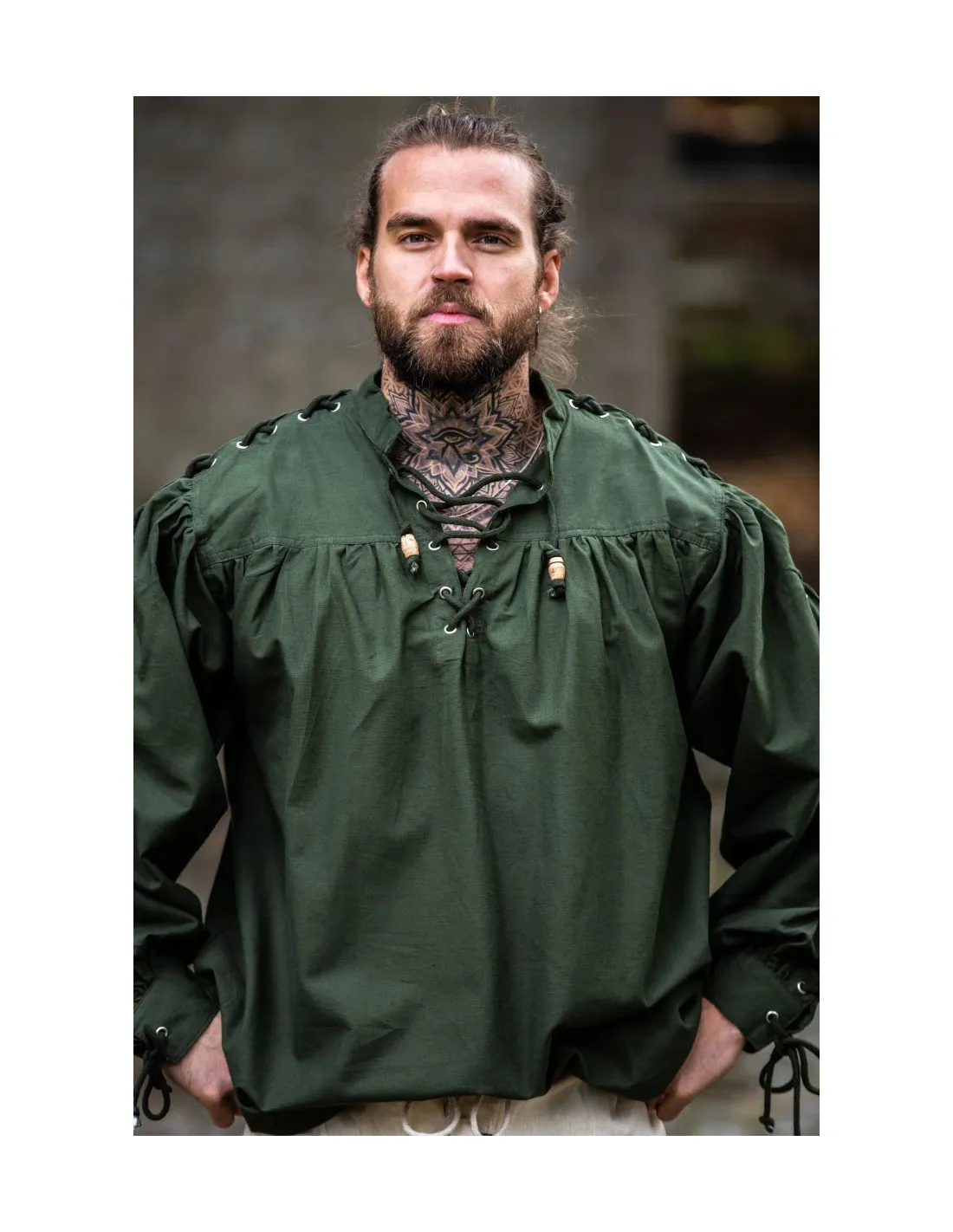 Chemise médiévale Adrian à lacets, vert ⚔️ Boutique Épées