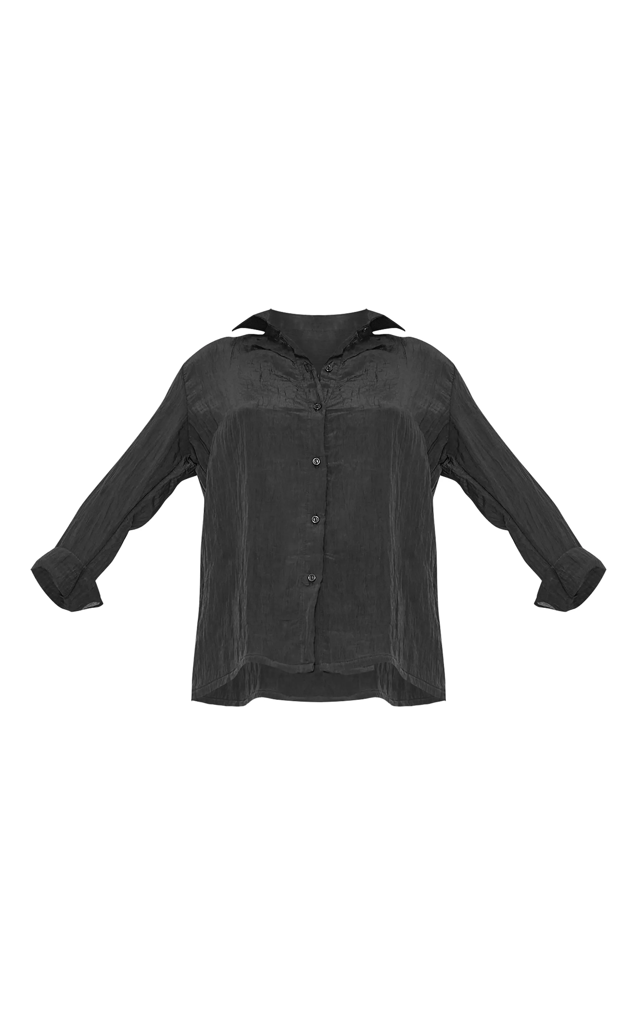 Chemise oversize en maille tissée texturée noire à manches longues