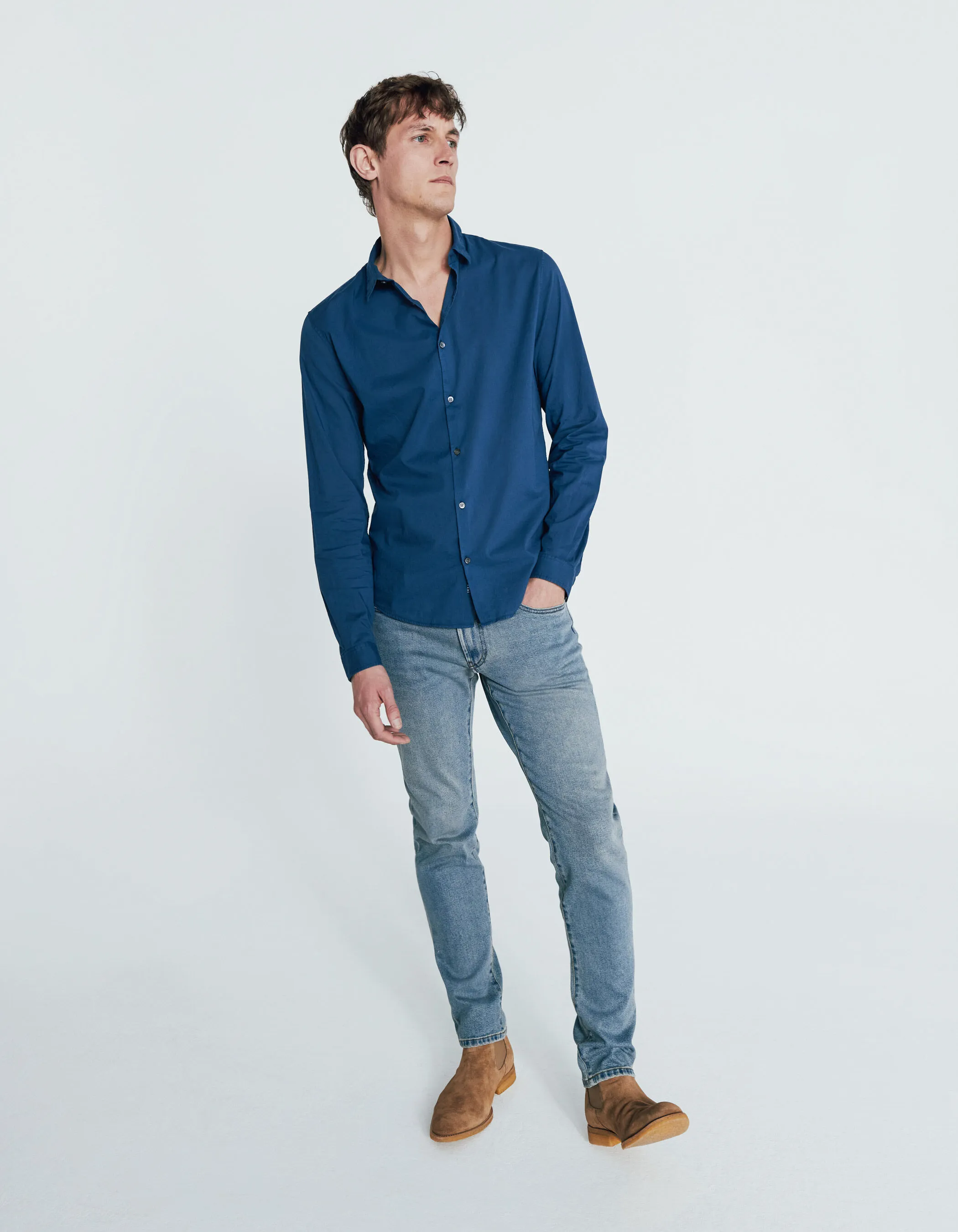 Chemise SLIM bleu denim en voile de coton bio Homme