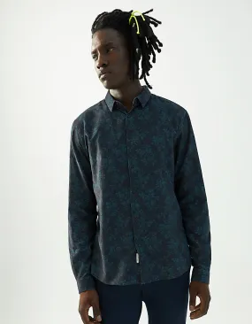 Chemise velours à imprimé floral bleu foncé Homme