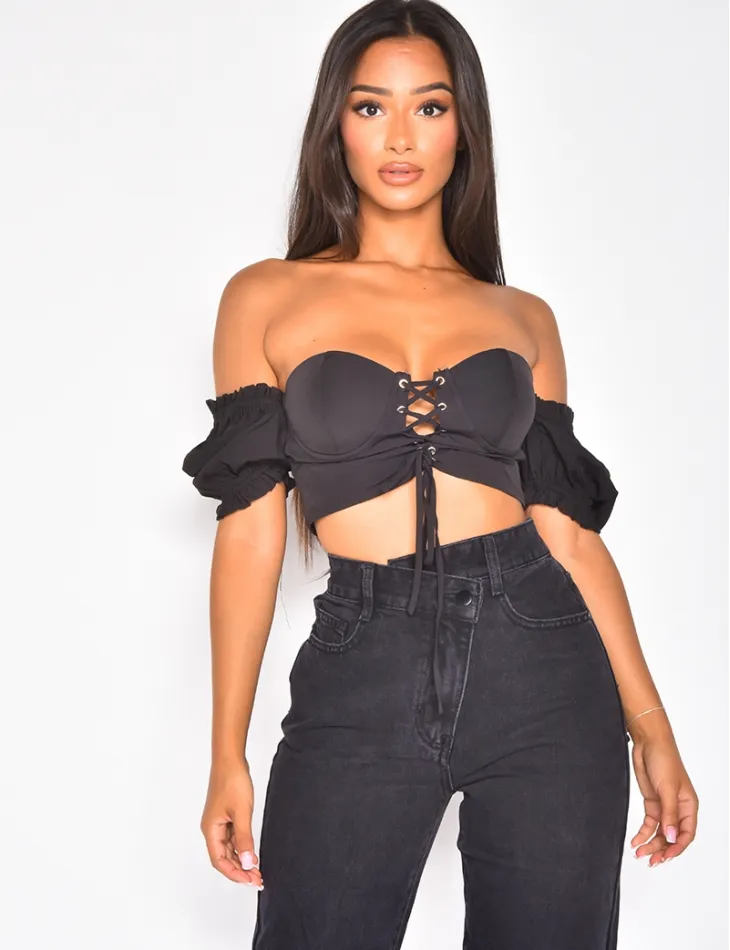 Crop top à lacet devant / 42379 - JEANS INDUSTRY