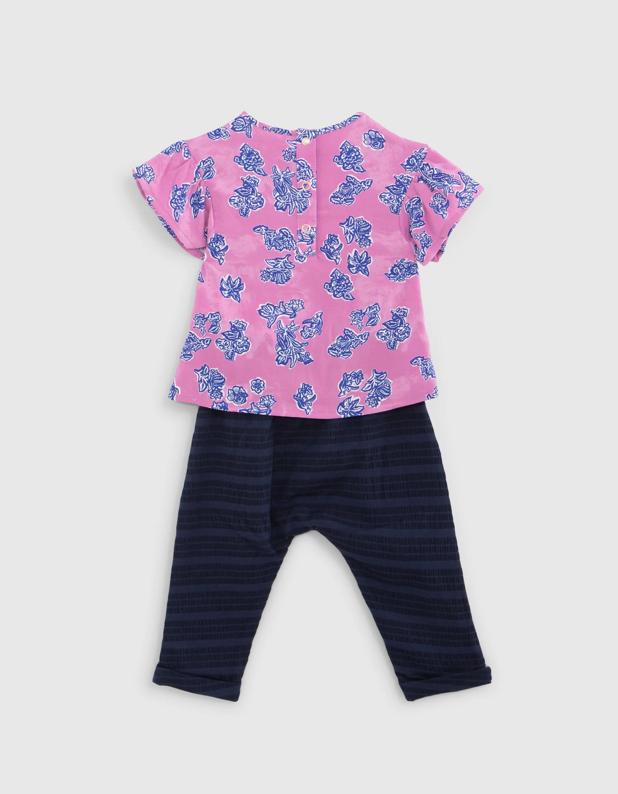 Ensemble top mauve et pantalon marine bébé fille