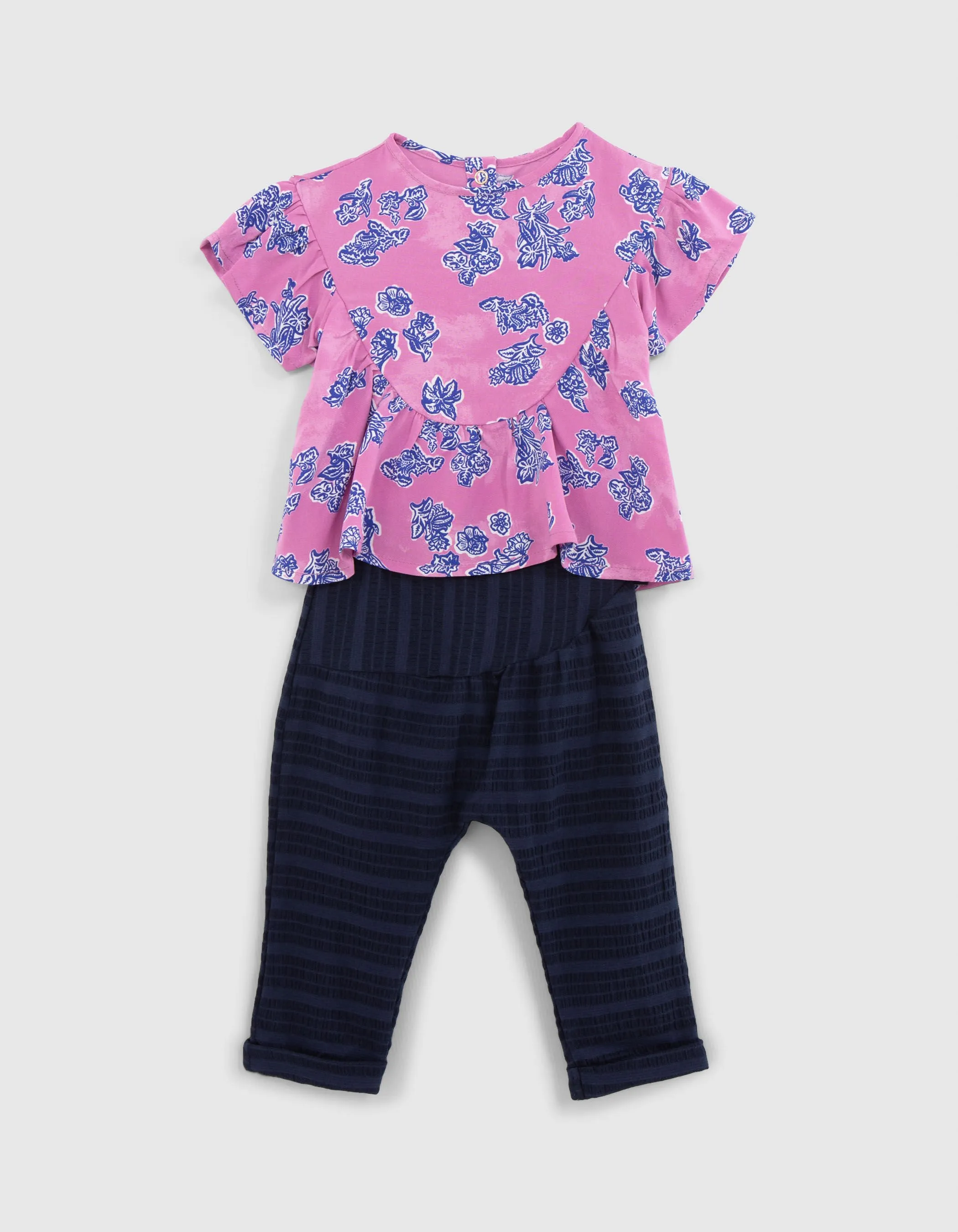 Ensemble top mauve et pantalon marine bébé fille