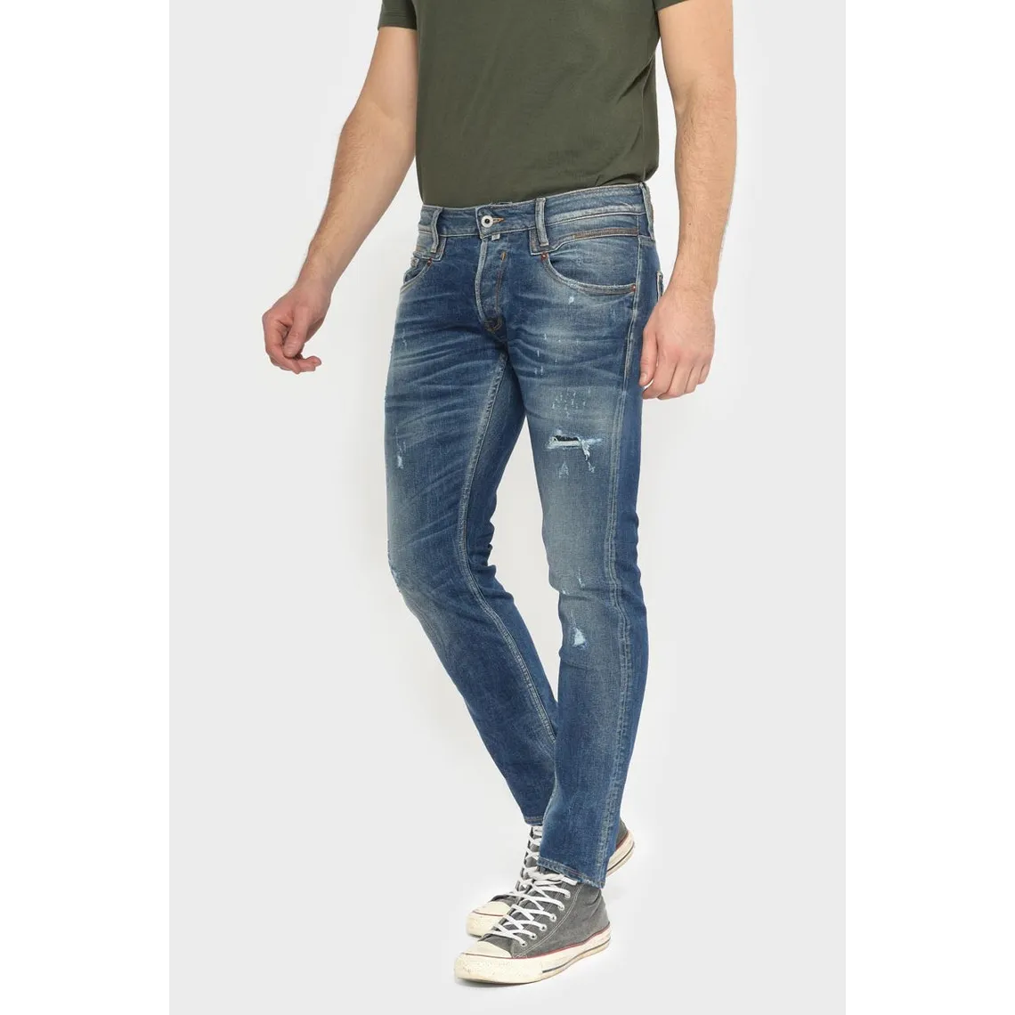 Jeans ajusté stretch 700/11, longueur 34 bleu en coton Logan | 3 Suisses