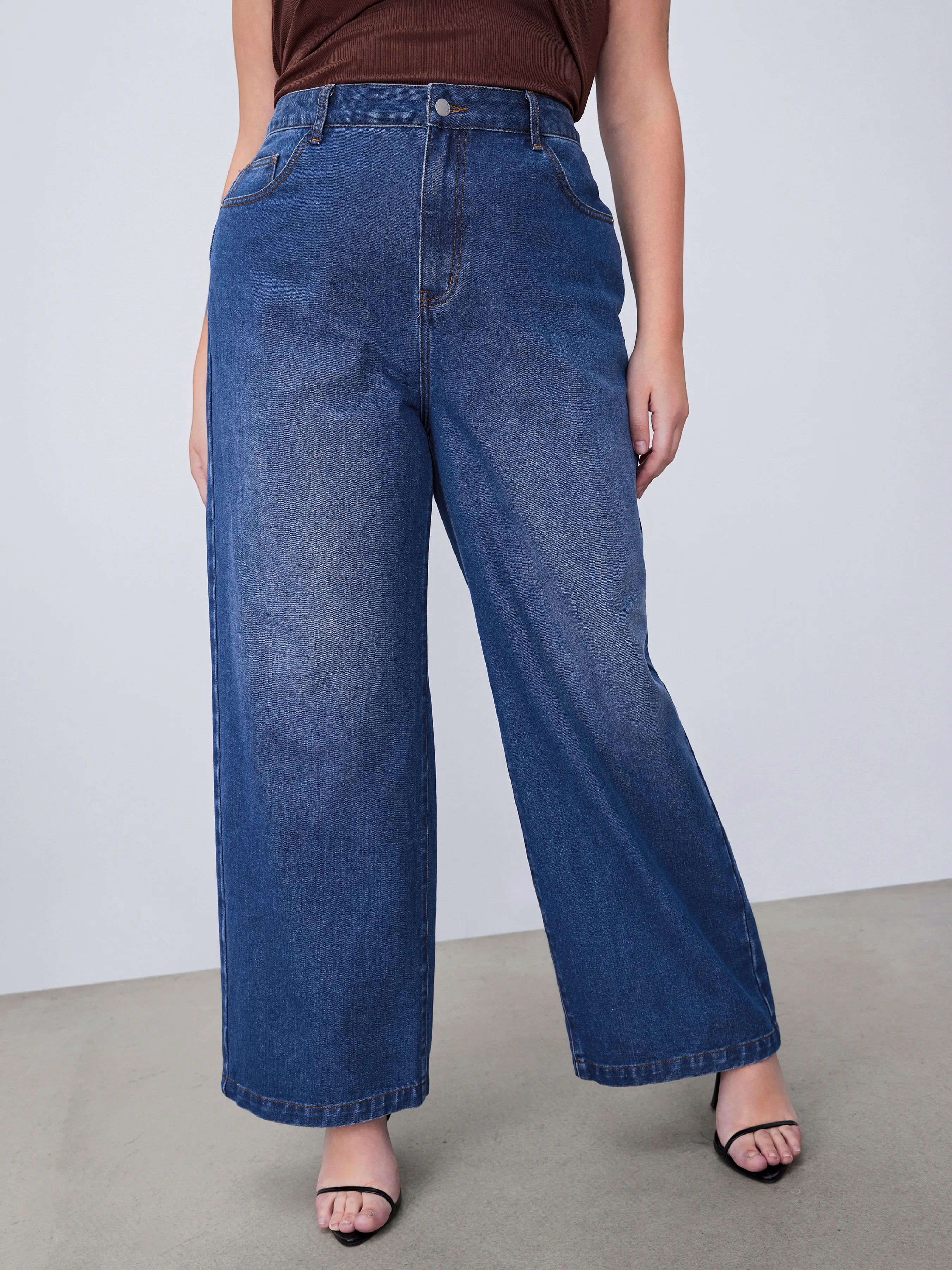 Jeans droits unis taille mi-haute en denim Cider Curve & Plus