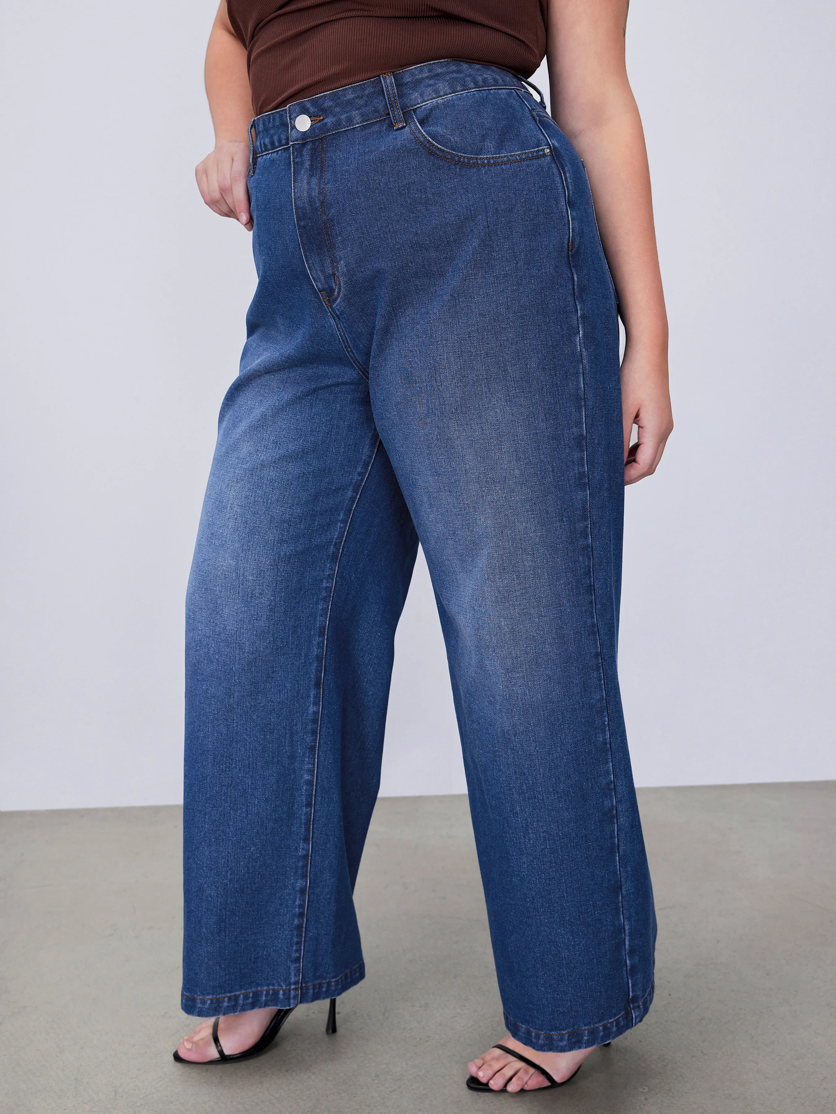 Jeans droits unis taille mi-haute en denim Cider Curve & Plus