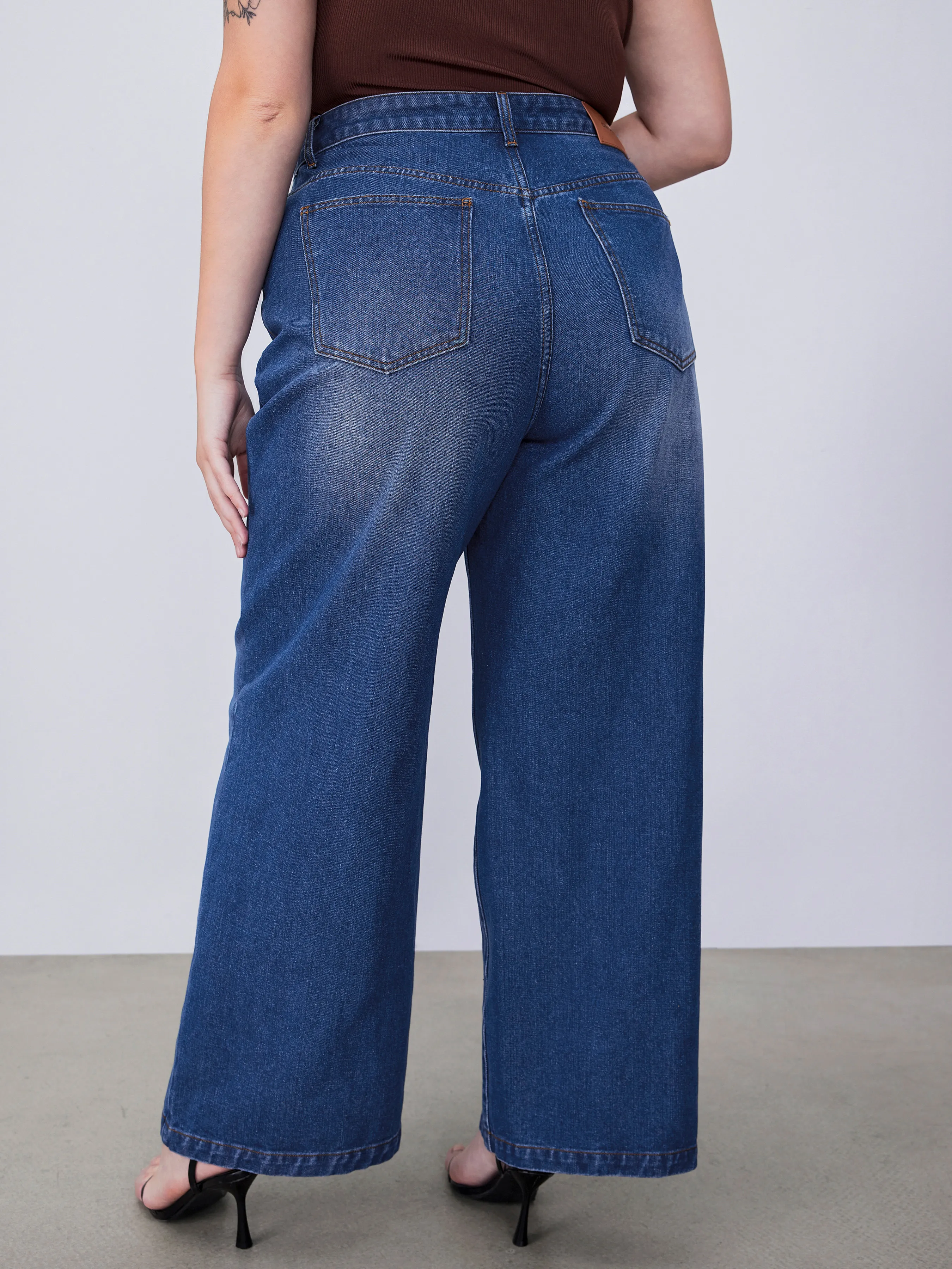 Jeans droits unis taille mi-haute en denim Cider Curve & Plus