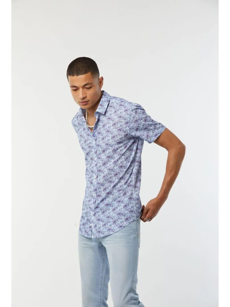 Lee Cooper - Chemise manches courtes coton slim DINOLO - Bleu