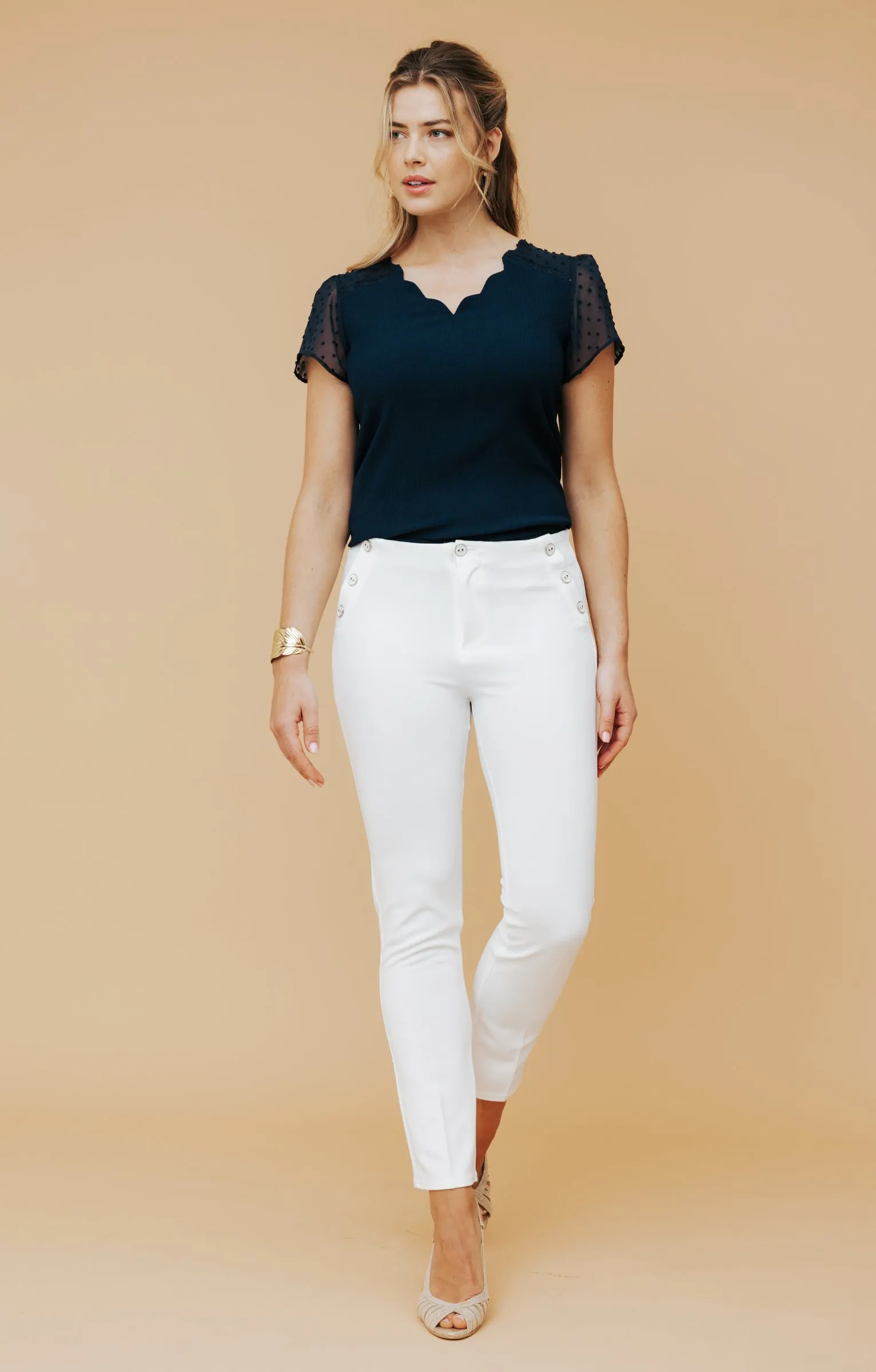 Pantalon 7/8 détails boutons pont - 29,97 €