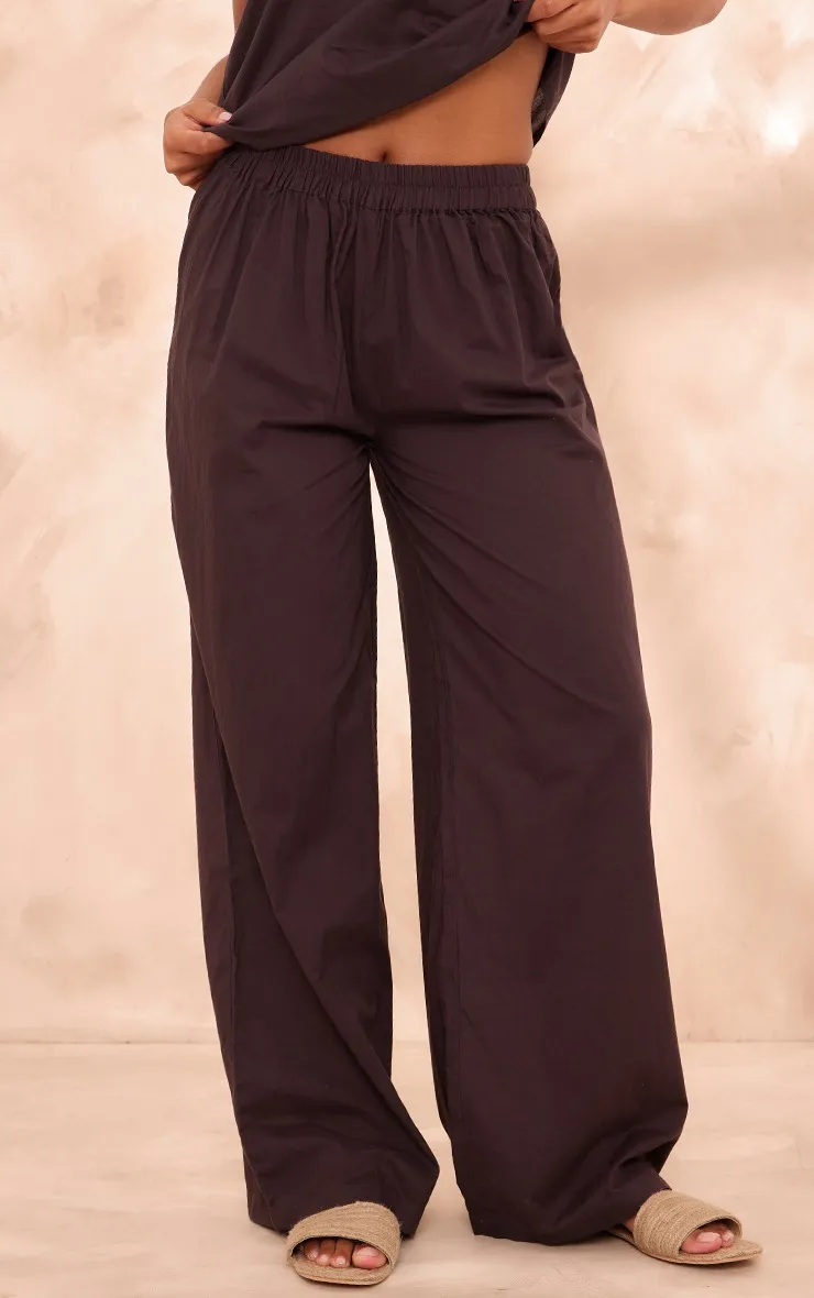 Pantalon large effet lin marron chocolat