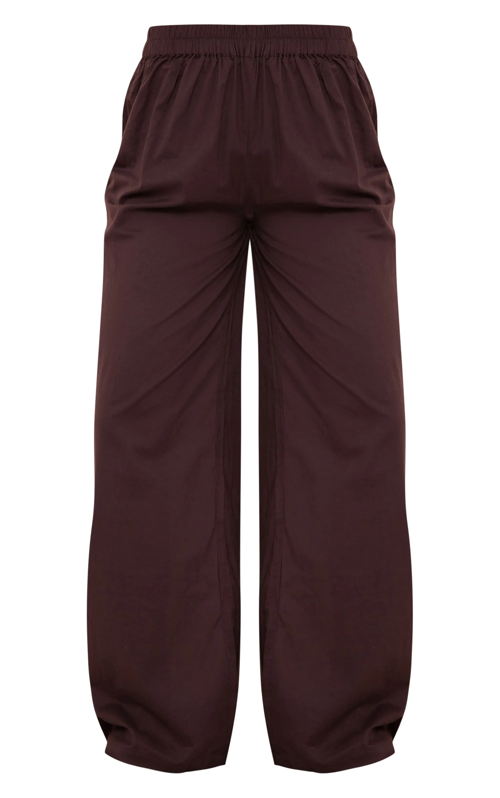 Pantalon large effet lin marron chocolat