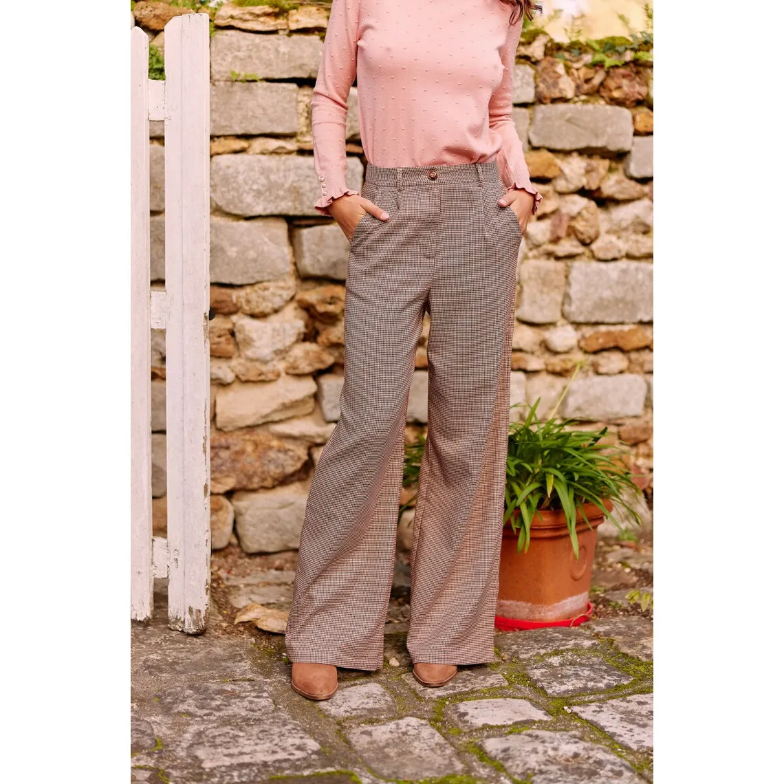 Pantalon POTRIA pied de poule beige | 3 Suisses