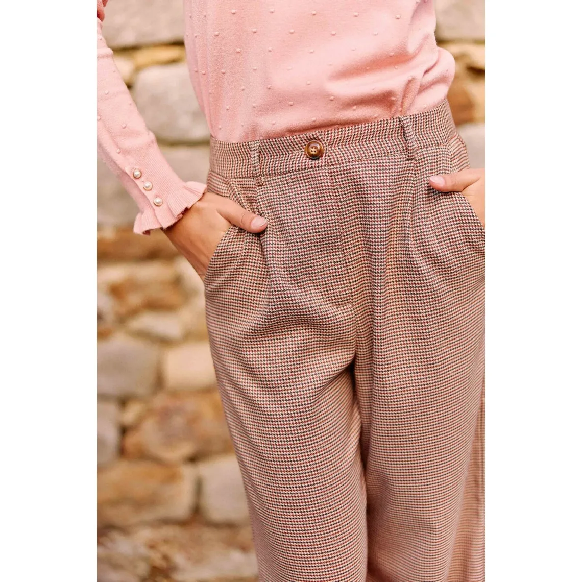 Pantalon POTRIA pied de poule beige | 3 Suisses