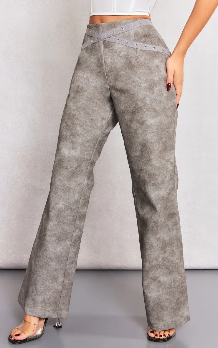 Petite Pantalon  gris délavé à détail oeillets