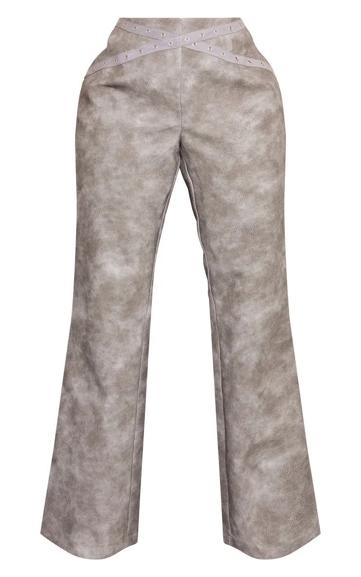 Petite Pantalon  gris délavé à détail oeillets