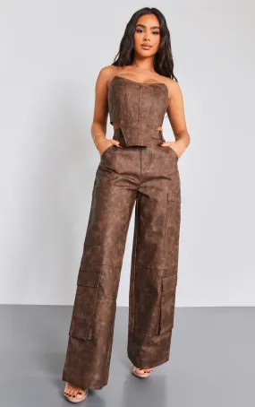 Petite Pantalon  marron délavé à détail poches