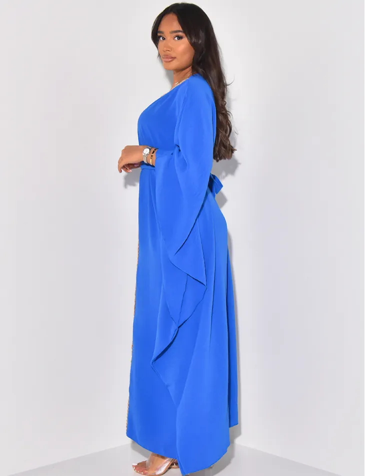 Robe abaya ajustée à broderies en cordes et sequins / 59587 - JEANS INDUSTRY