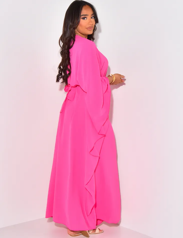 Robe abaya ajustée à broderies en cordes et sequins / 59587 - JEANS INDUSTRY