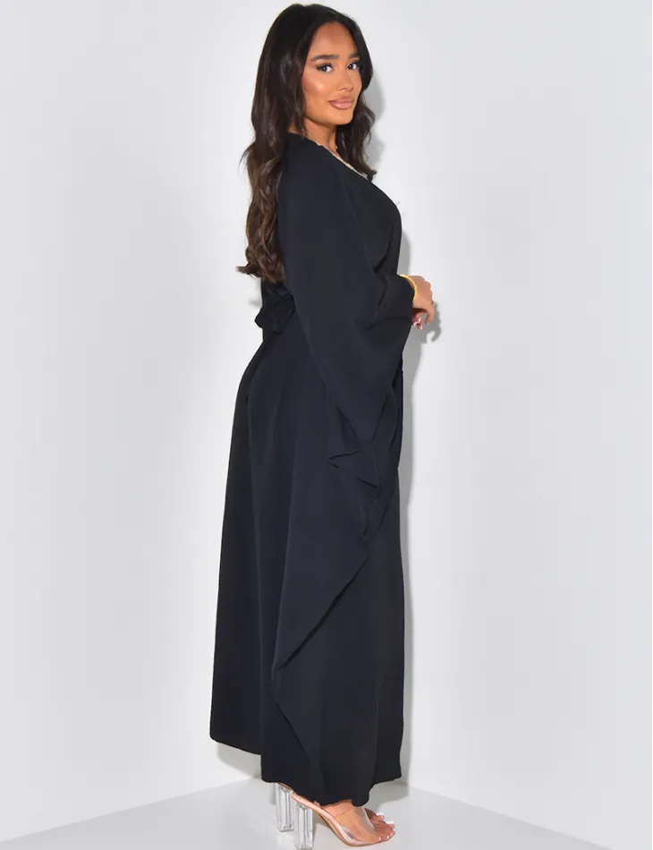 Robe abaya ajustée à broderies en cordes et sequins / 59587 - JEANS INDUSTRY