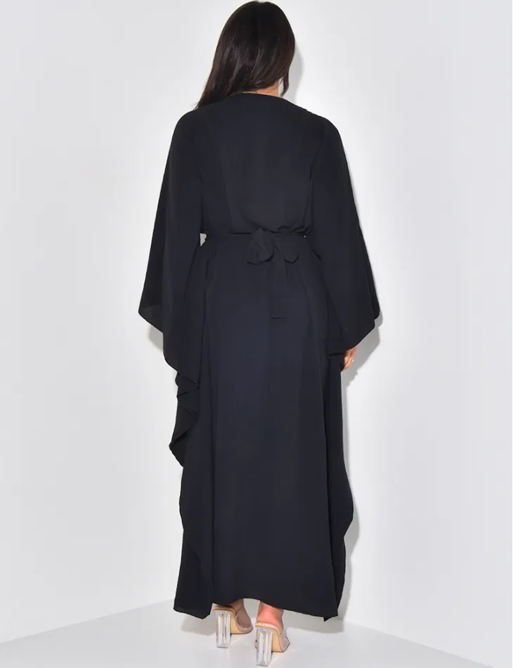 Robe abaya ajustée à broderies en cordes et sequins / 59587 - JEANS INDUSTRY