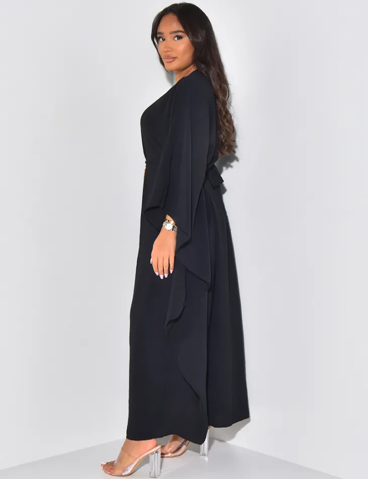 Robe abaya ajustée à broderies en cordes et sequins / 59587 - JEANS INDUSTRY