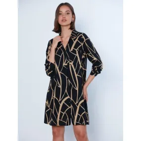 Robe chemise évasée imprimée à manches longues en viscose noir | 3 Suisses