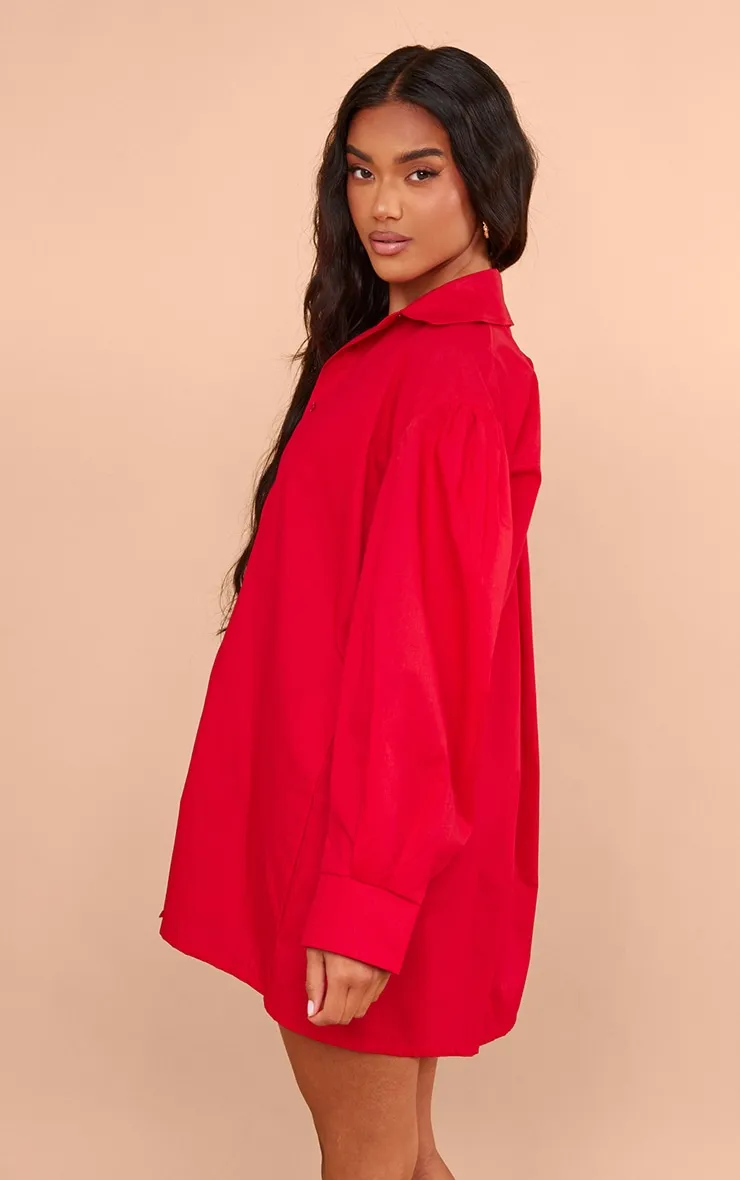 Robe chemise oversize en popeline de coton rouge tomate