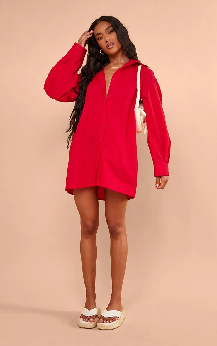 Robe chemise oversize en popeline de coton rouge tomate