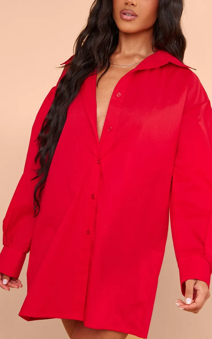 Robe chemise oversize en popeline de coton rouge tomate