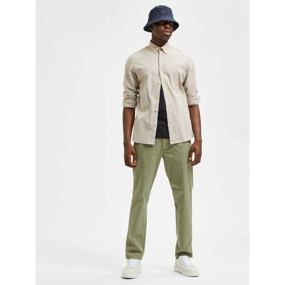 Selected homme - Pantalon chino ajusté vert lichen