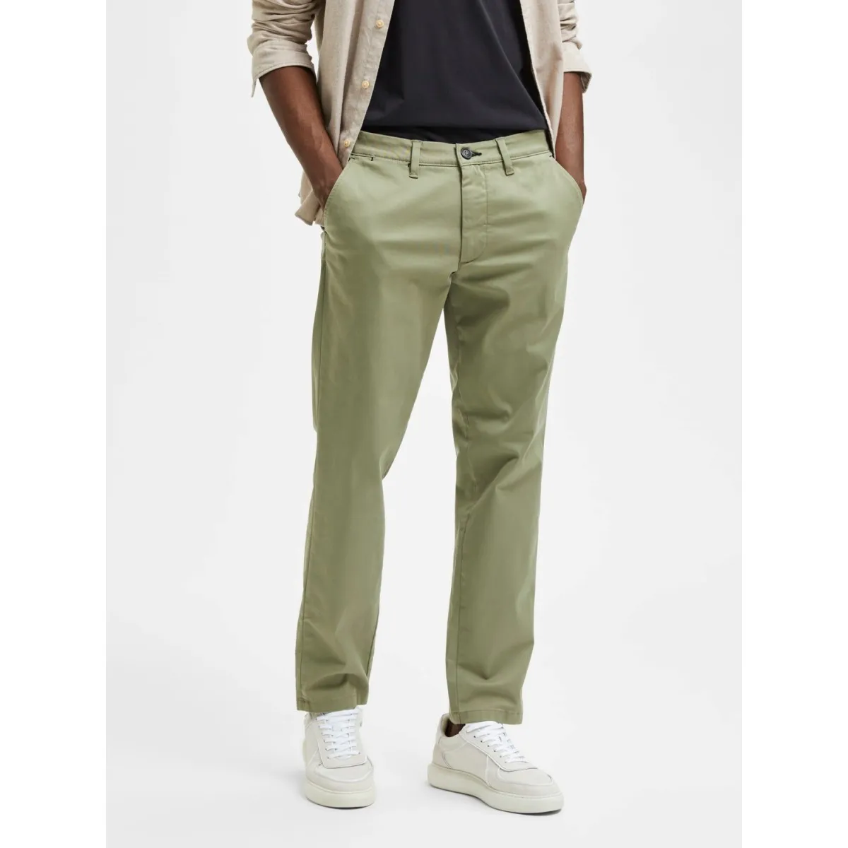 Selected homme - Pantalon chino ajusté vert lichen