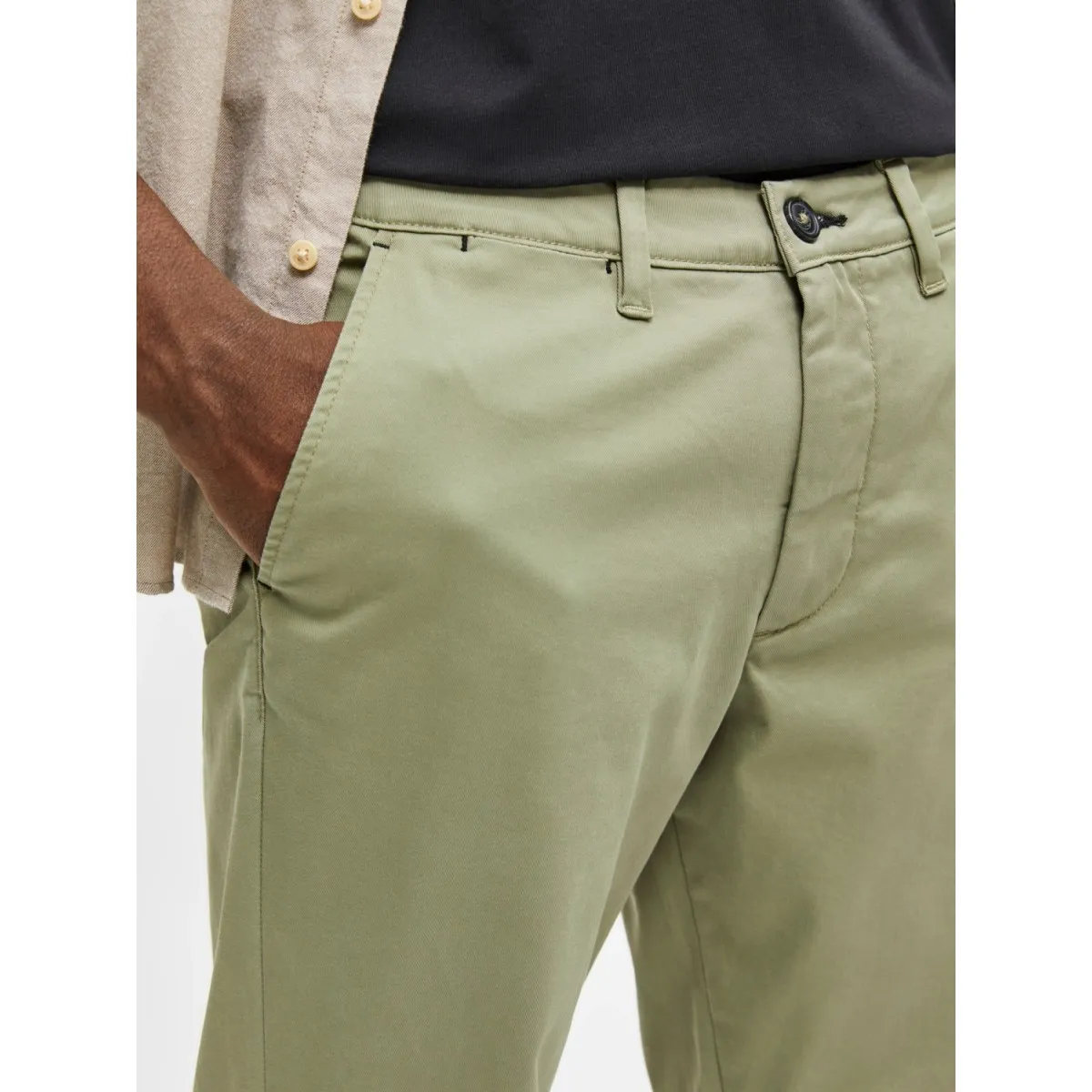 Selected homme - Pantalon chino ajusté vert lichen