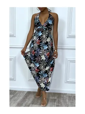 SuSSime robe longue dété à imprimé tropical noire et découpe décolleté et dos nu